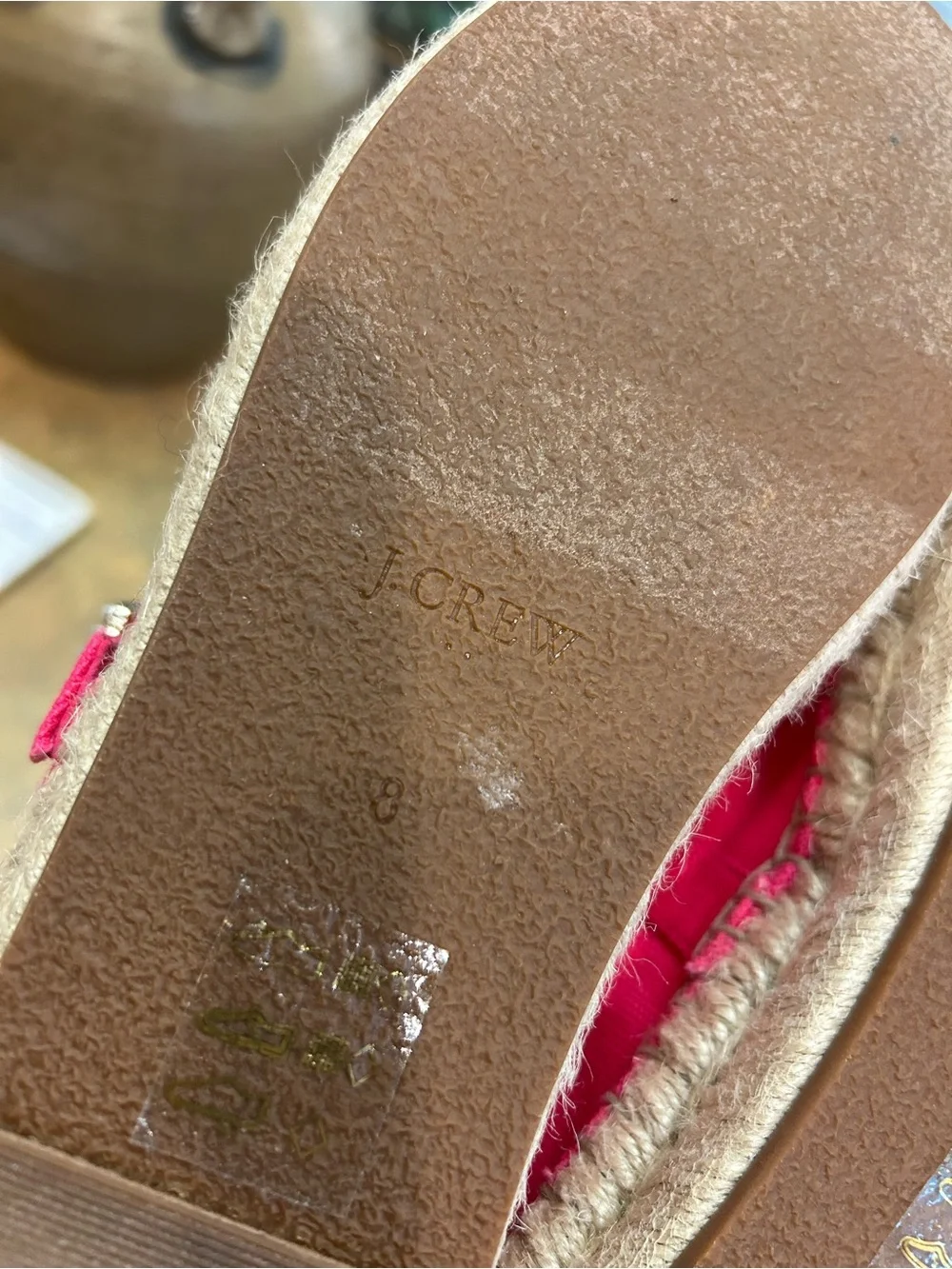 J Crew Bright Pink Canvas Mary Jane Espadrille Flats